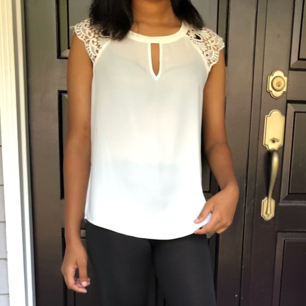 White shoulder lace top